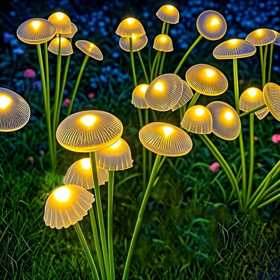 Solar Mushroom Garden Lights Dual Mode LED Waterproof Yard Pathway Jellyfish Decor