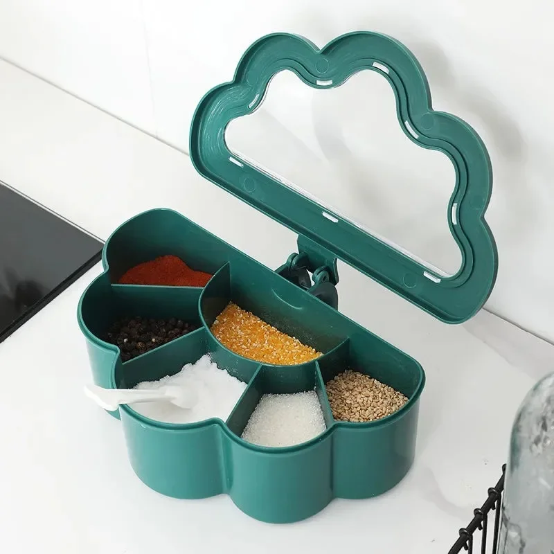6 in 1 Seasoning Box Set, Salt Spices Stirring Storage Jars, Pepper Sugar Bowl Kitchen Condiment Container Jar