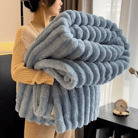 250GSM Soft Fluffy Throw Blanket Warm Decorative Striped Blanket for Bed Nap and Winter Comfort