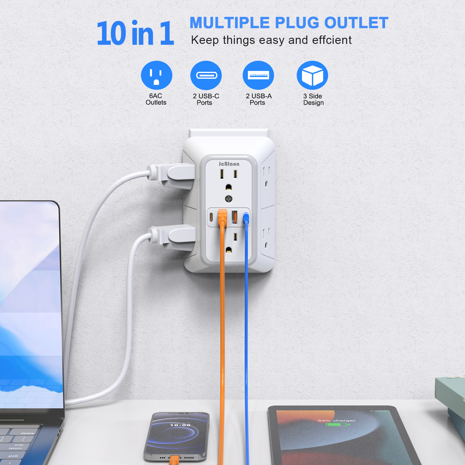 Multi Socket Wall Socket with AC Outlets & USB Ports Universal Power Strip for Fast Charging