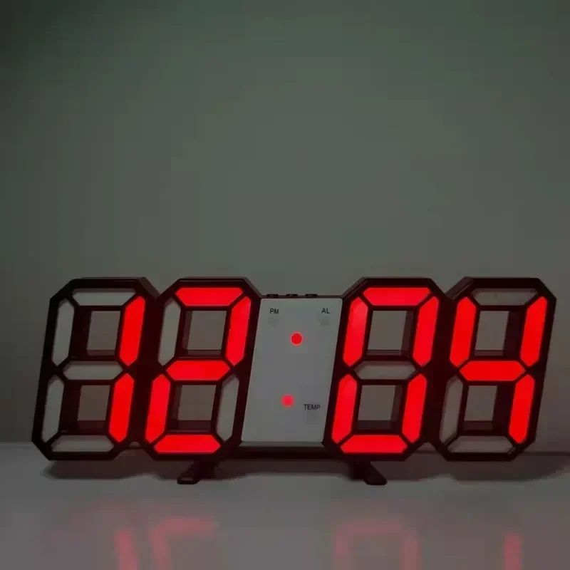 3D LED Digital Wall Clock with Temperature Date and Alarm Display