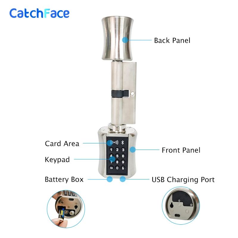 TTLock Bluetooth Smart Cylinder Lock, WiFi Smart Security Lock, APP Keypad Code, RFID Card Keyless Entry