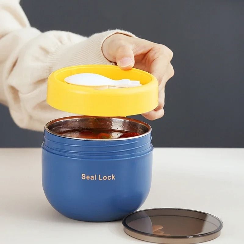 600ml Stainless Steel Lunch Box Reusable Soup Noodle Bowl Microwave Safe Food Container