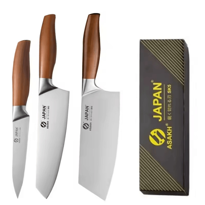 Professional Japanese Kitchen Knives Set with Chef, Santoku, Fillet, and Cleaver