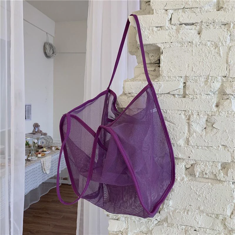 Womens Mesh Beach Tote Large Capacity Summer Travel Shoulder Bag