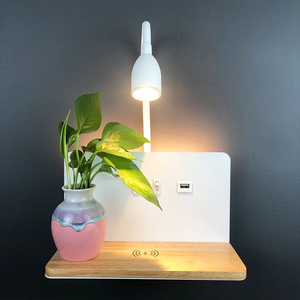 360° Rotatable USB And Wireless Charging LED Wall Lamp