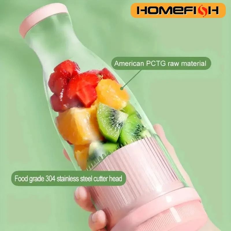Portable Blender Cup USB Rechargeable Mini Smoothie Blender with 6 Blades for Fresh Juice and Milkshakes