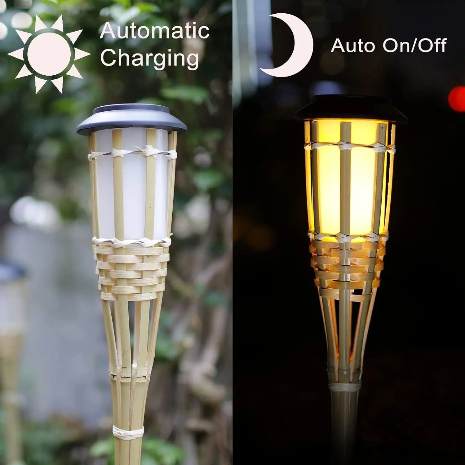 Solar LED Flame Effect Bamboo Garden Light