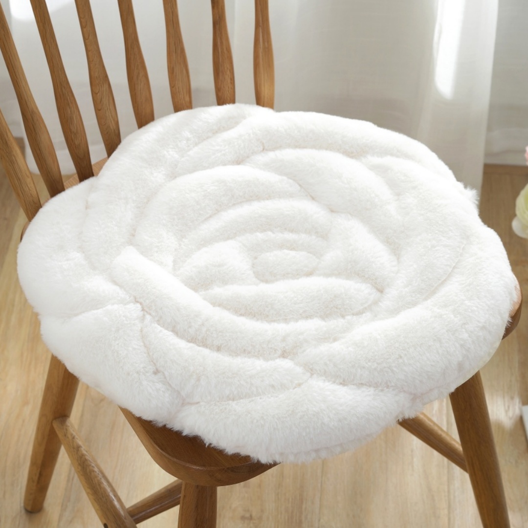 Plush Rose Flower Chair Pad Thickened Anti Slip Seat Cushion