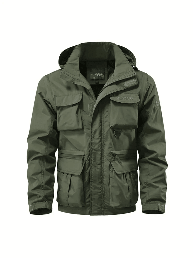 Mens Waterproof Hooded Jacket with Detachable Sleeves Multi Pocket Outdoor Windproof Coat