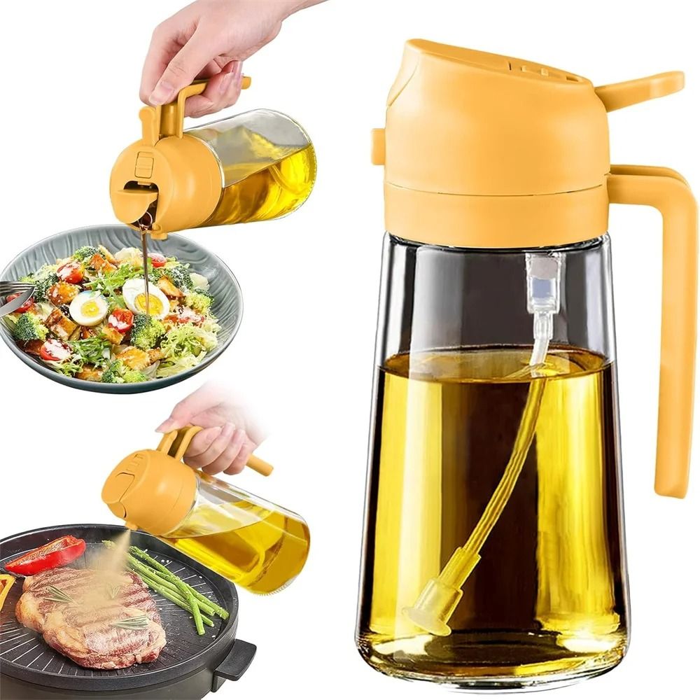 16oz/470ML Glass Oil Dispenser – 2-in-1 Automatic Flip Lid Cooking Sprayer