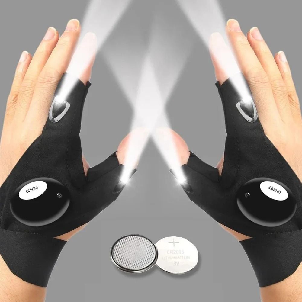 LED Half Finger Outdoor Glove with Built In Flashlight for Night Work and Activities