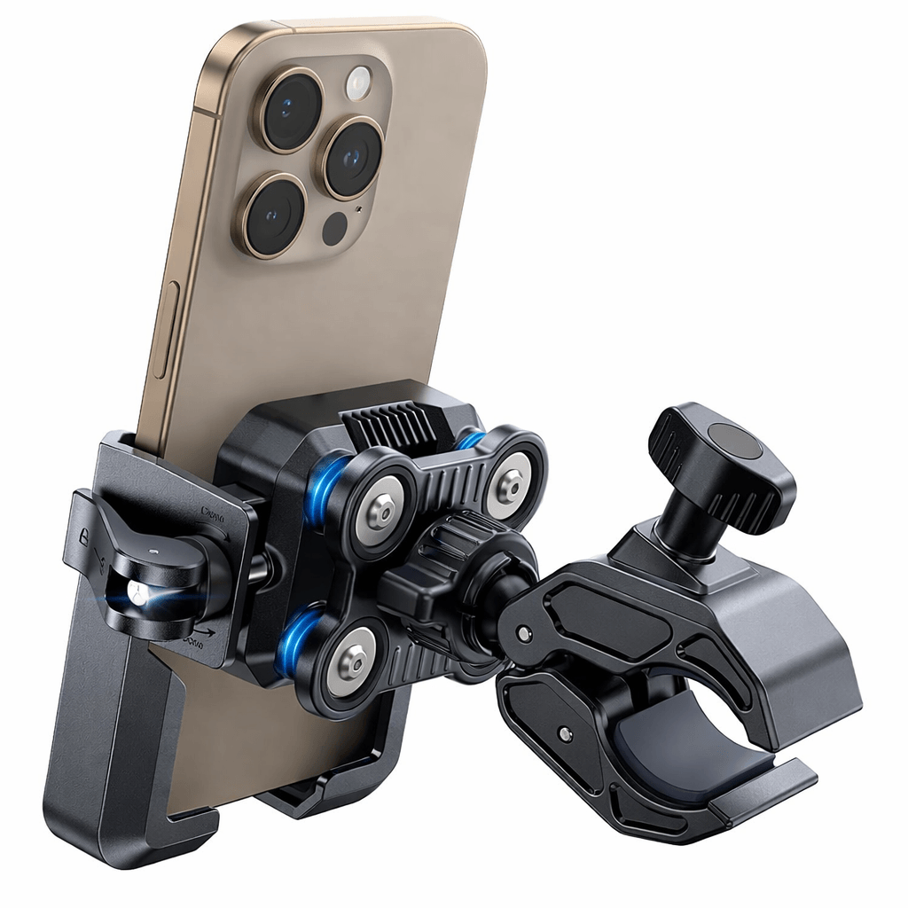 Universal Motorcycle Phone Mount with Dual Vibration Dampener and 360 Rotating Holder