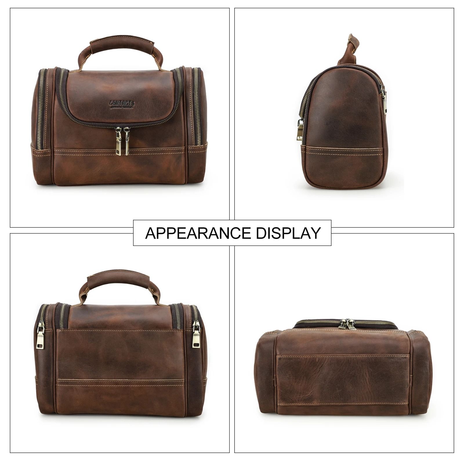 Mens Business Travel Leather Toiletry Bag