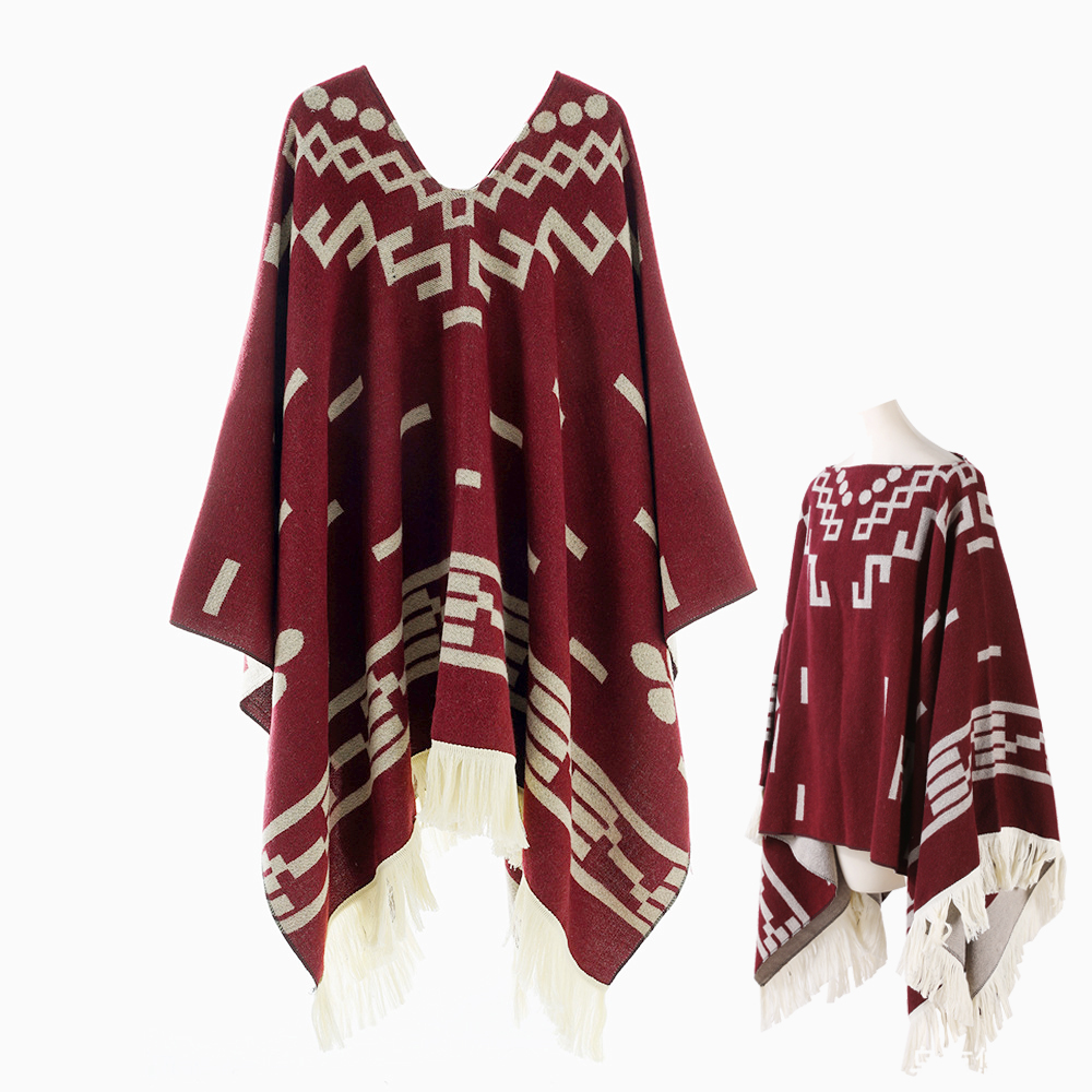Unisex Cool Fashion Cowboy West Style Pullover Cape, Soft Acrylic Cashmere Poncho, Long Wrap Cloak Overcoat, All Season