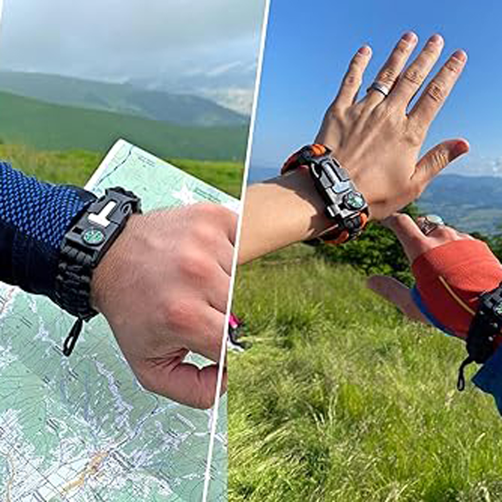 Survival Paracord Bracelet with Compass Whistle, Emergency Rescue Gear for Outdoor Adventure