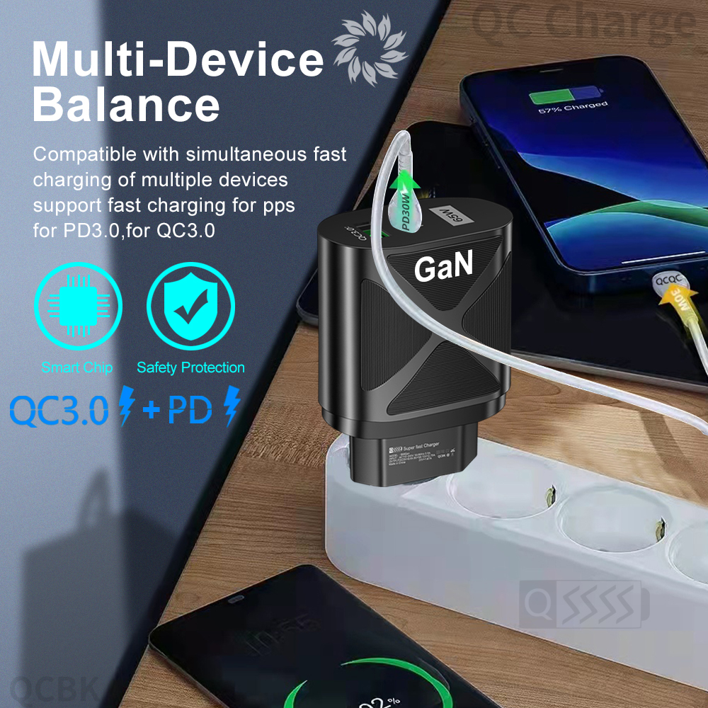 Fast Phone Charger Adapter PD GaN USB Charger Quick Charge Type C Wall Charger