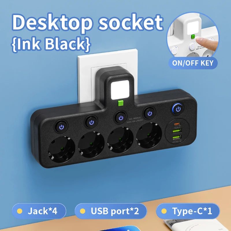 EU 4-Socket Wall Power Outlet