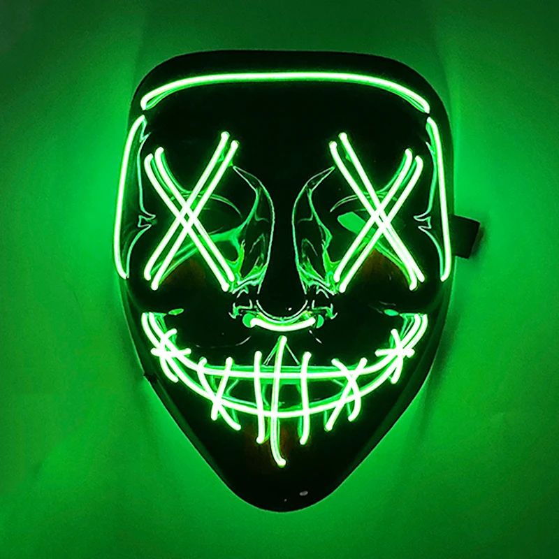 Neon Glow LED Purge Mask – Wireless Light Up Halloween Cosplay Mask