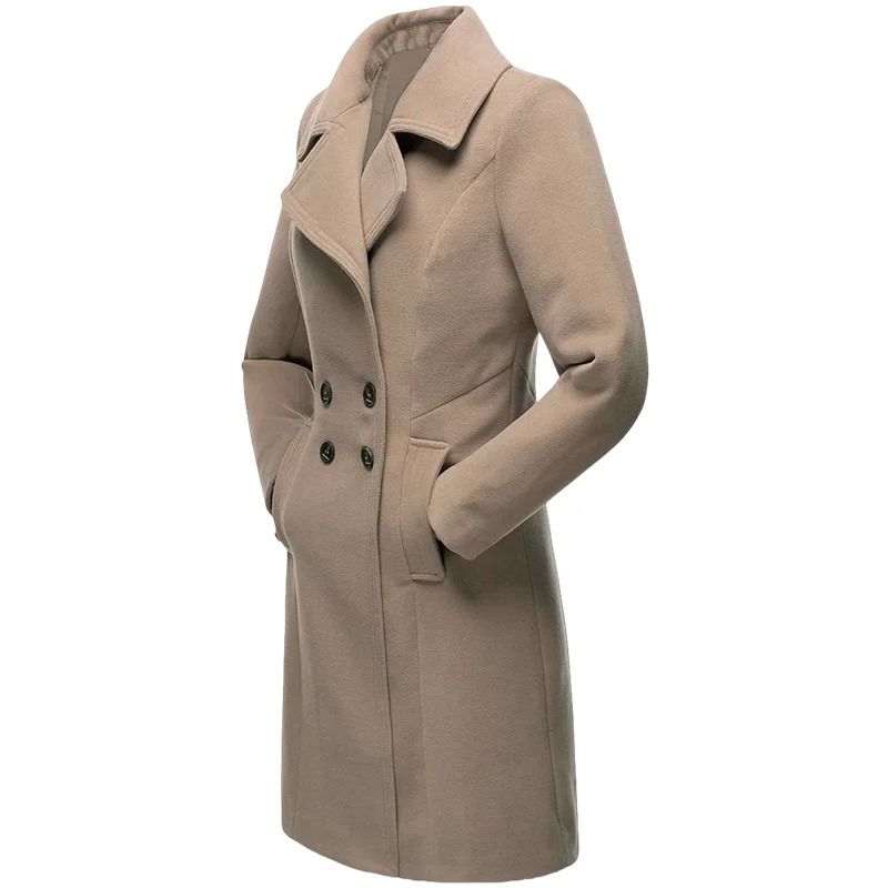 Double-Breasted Winter Wool Blend Lined Coat