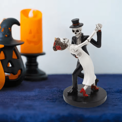 Halloween Dancing Skeleton Couple 12cm Resin Tabletop Decor for Spooky Home and Party Displays