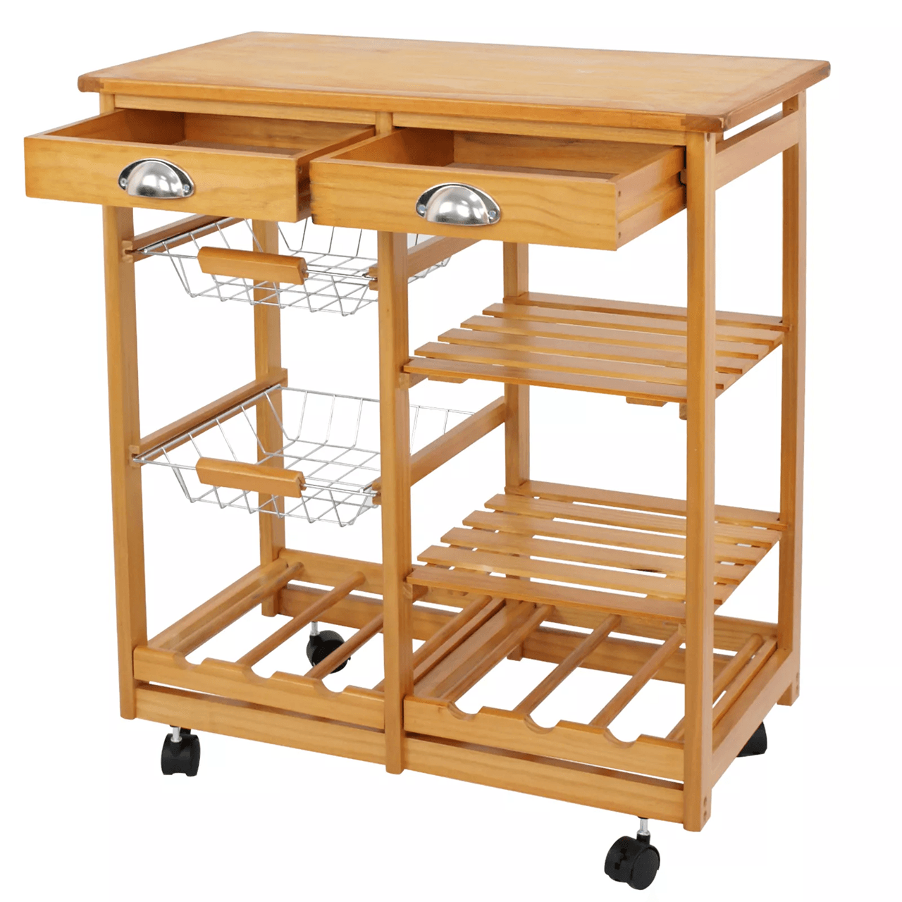 Rolling Kitchen Island Cart with Drawers and Storage Shelves