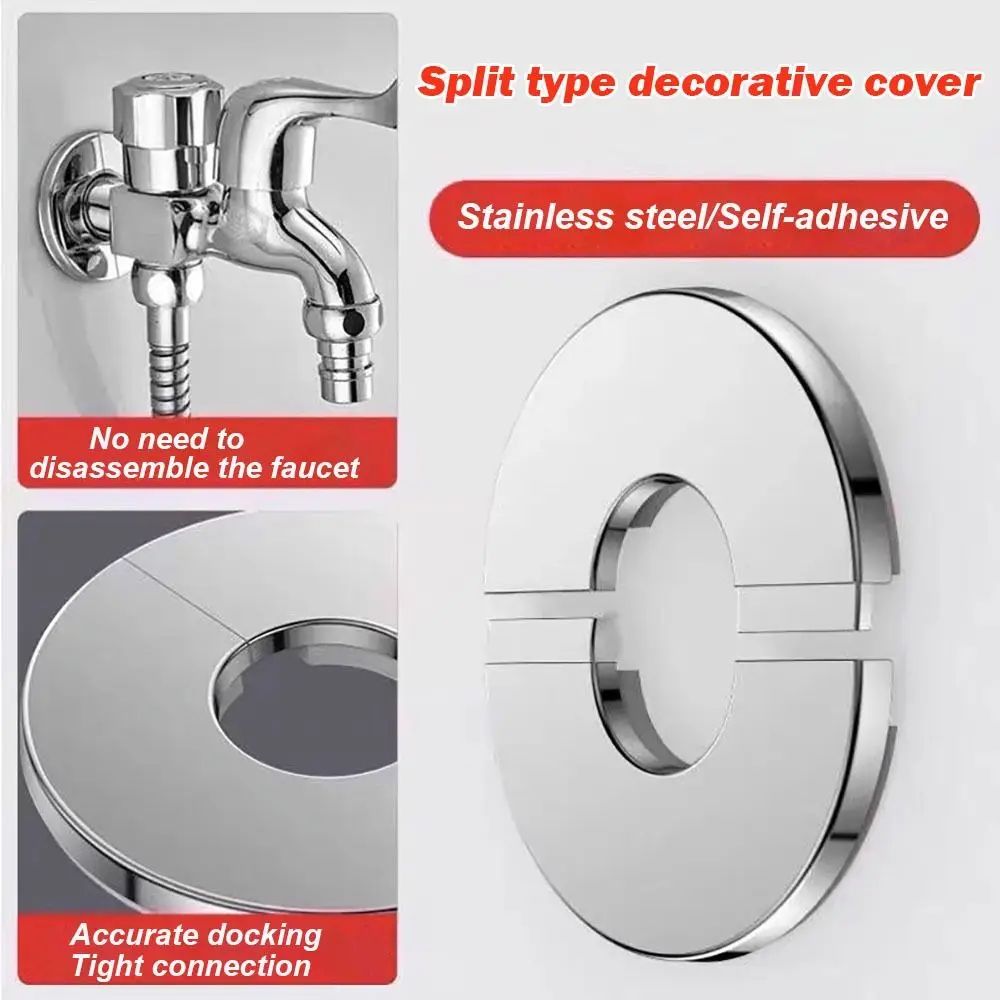 Self-Adhesive Stainless Steel Shower Pipe Cover Flange Plate, Silver Wall Hole Escutcheon Trim for Faucet & Valves