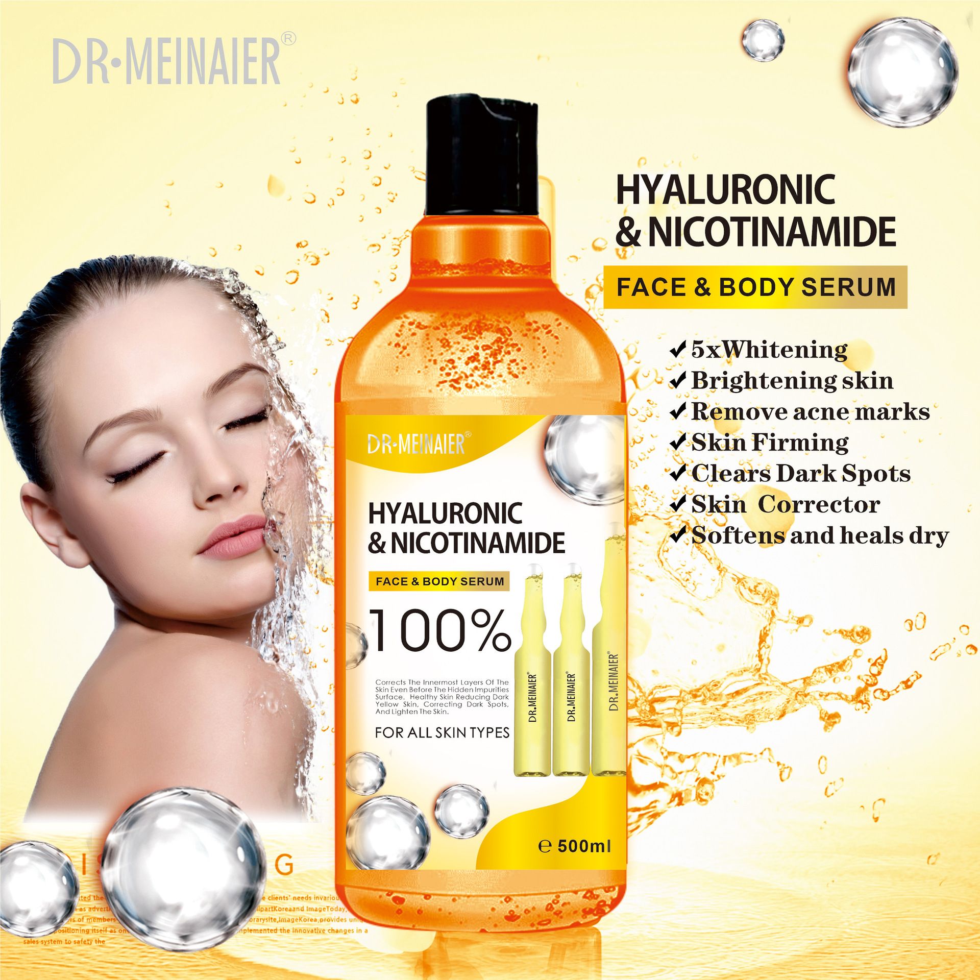 Hyaluronic Acid Face Serum for Whitening & Moisturizing Skin, Lightening Body Serum for Youthful Skin