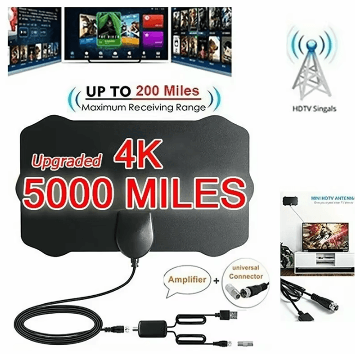 High Gain 4K Digital TV Antenna with EU Plug and Active Signal Booster