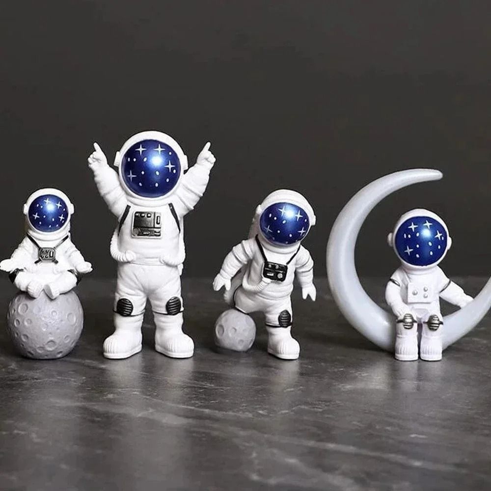 Astronaut Explorer Figurine Set | 4-Piece Miniature Spaceman Desktop Sculpture
