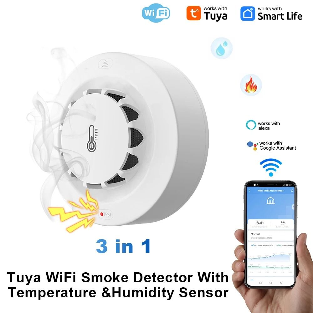 Tuya 3-in-1 Smart Smoke & Climate Sensor