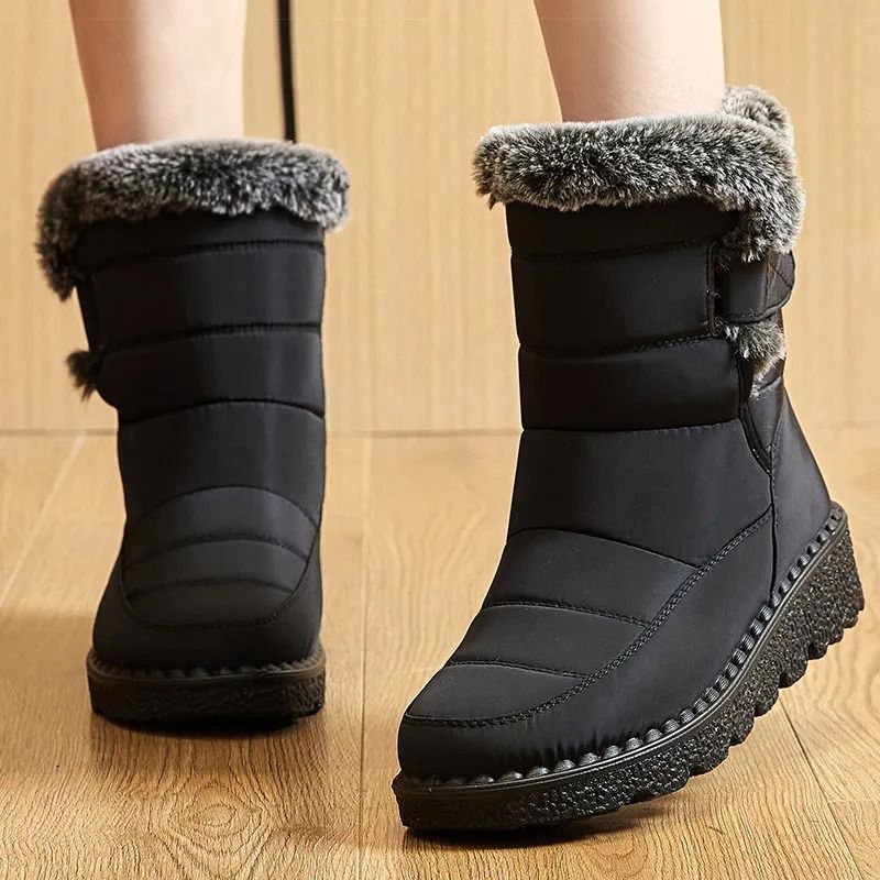 Womens Winter Snow Boots Waterproof Ankle Fur Lined Boots with Low Heels