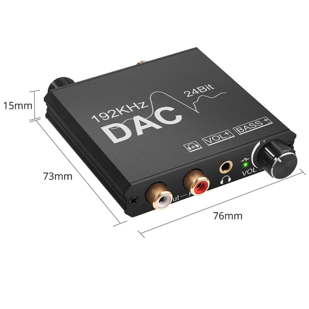 DAC Digital to Analog Audio Converter, SPDIF Optical Toslink Coaxial to Stereo RCA L/R & Jack Output