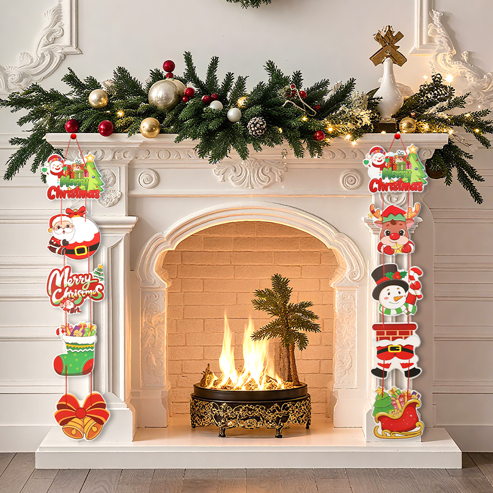 Christmas Decoration Hanging Door Banner, Santa Claus Snowman Pendant, Festive Design for Home Decor Outdoor