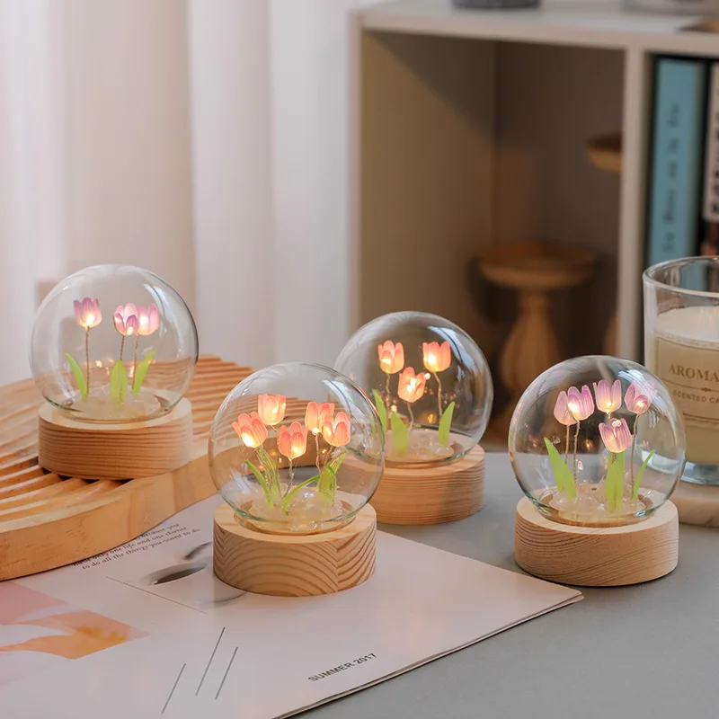 Cute LED DIY Handmade Mini Tulip Night Light, Christmas Ornament, Birthday Gift for Girl, Family, Friend, Child Home Dec