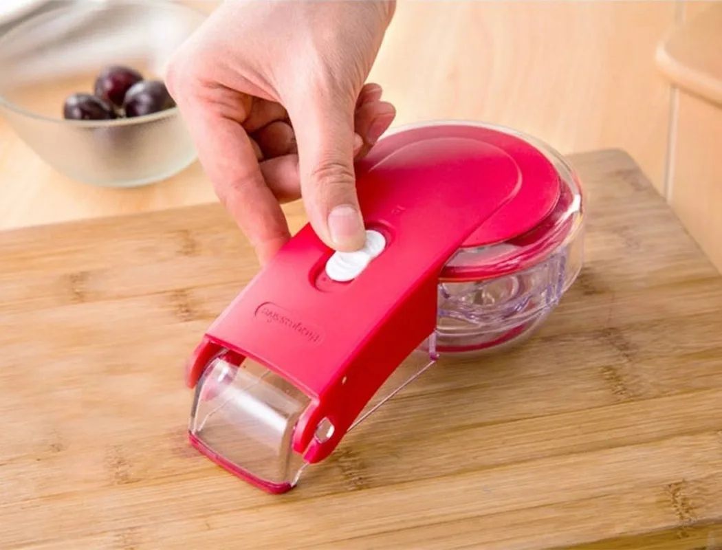 6-Hole Cherry Pitter with Container – Quick Cherry Corer & Seed Remover Kitchen Tool