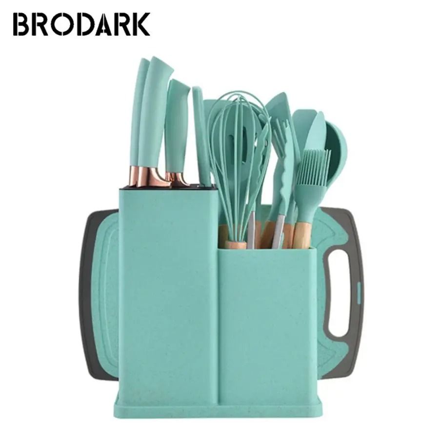 19 Piece Silicone Kitchenware Set with Knives Cutting Board and Utensils