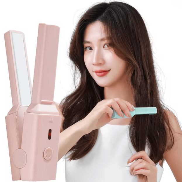 Portable Mini Hair Straightener & Curler – 2-in-1 Ceramic Styling Tool for Smooth & Curly Hair