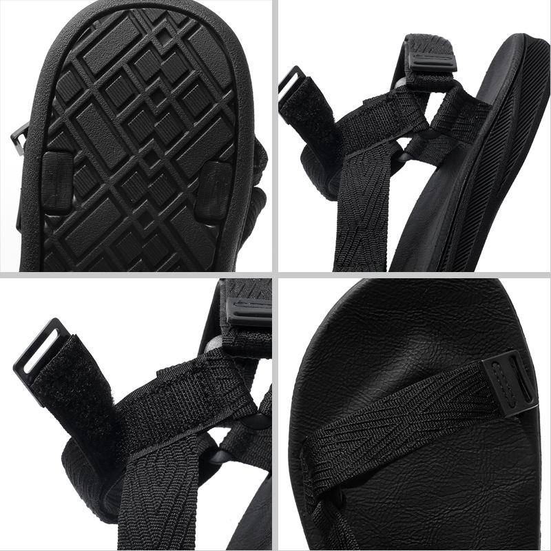 Mens Black Arch Support Outdoor Casual Sandals, Anti-Slip Breathable Summer Sports Sandals for Beach Holiday Walking