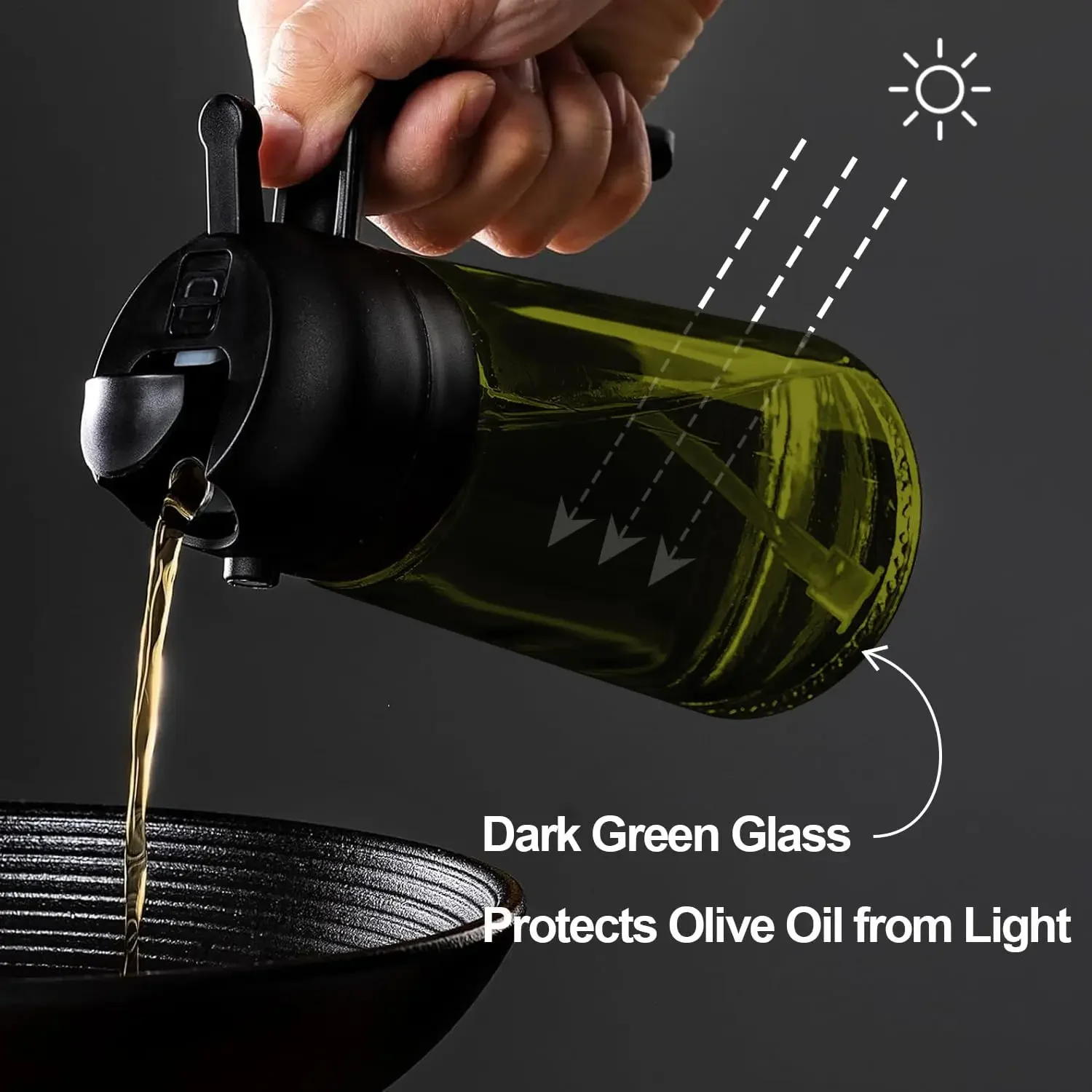 Olive Oil Dispenser, Dark Glass Oil Sprayer, Black Lightproof Cooking Sprayer for Salads, BBQ Barbecues