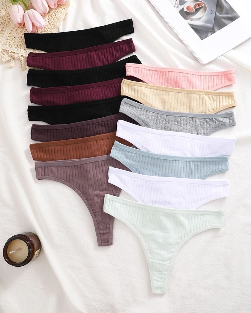 Womens Cotton Thong And Brief Underwear Set Breathable Soft Everyday Lingerie Fifteen Piece Set