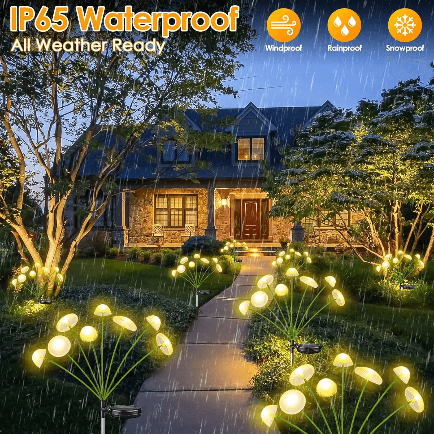 Dual Mode Solar Mushroom Lights, Waterproof Outdoor Solar Lights for Garden, Pathway, Patio Decor with Warm White LED