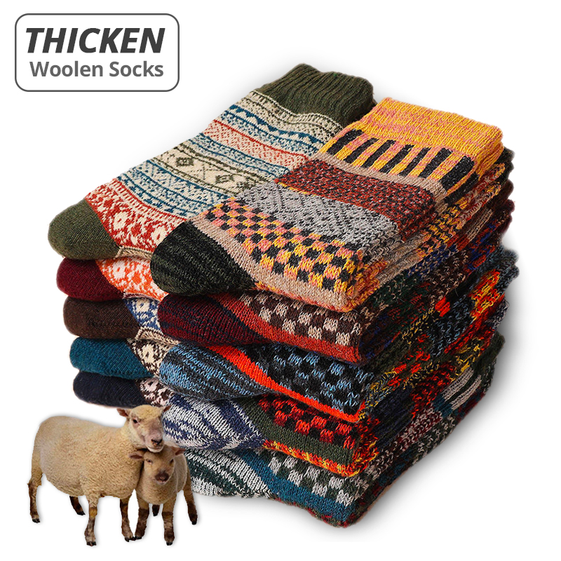 Fashion Men's Wool Socks, Retro Style, Warm & Colorful for Snow Boots