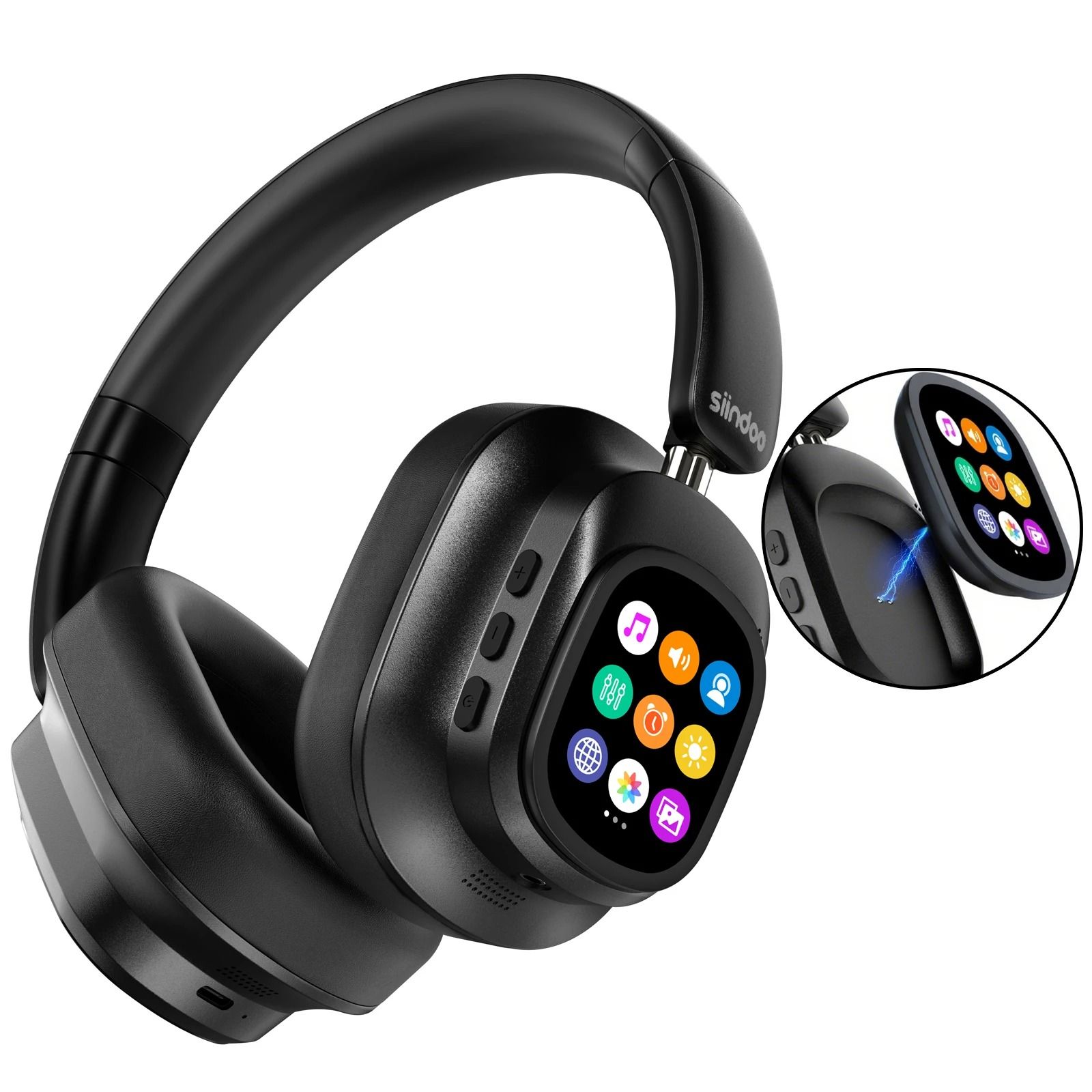 Hybrid Active Noise Cancelling Wireless Headphones – Touch Control with Integrated LED Screen