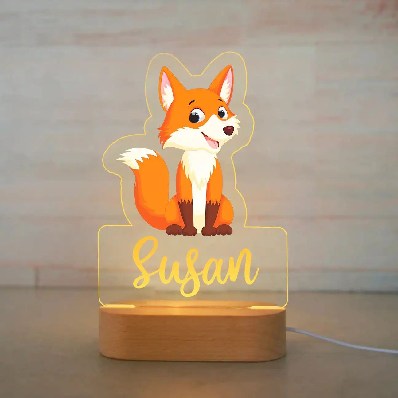 Personalized Kids Night Light Custom Name Animal Acrylic Lamp