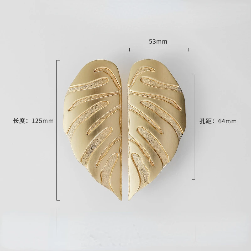 Luxury Leaf Cabinet Handles Black Gold Zinc Alloy Drawer Knobs