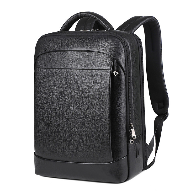 Large Capacity Genuine Leather Backpack for Men, Laptop USB Charge, Anti-Theft Waterproof Travel Bag for Men