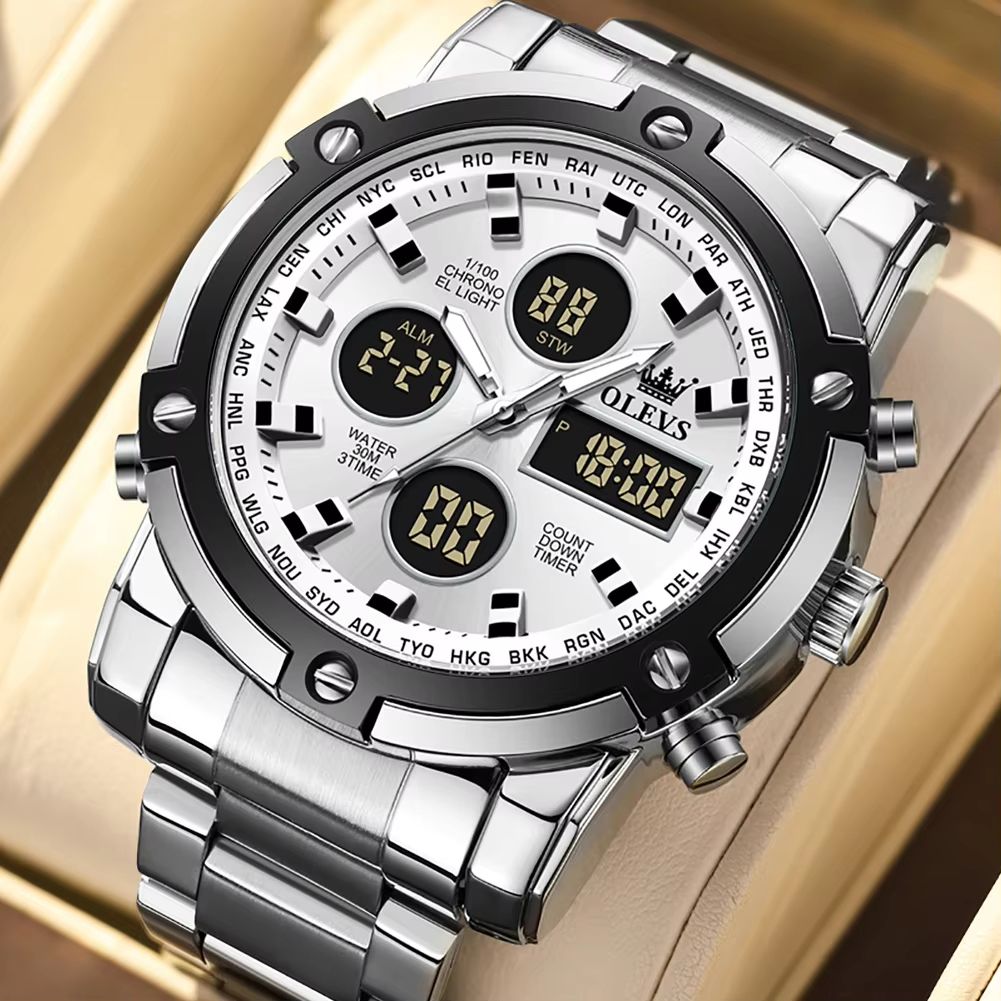 OLEVS Men's Multifunctional Watch – Waterproof Electronic Timepiece with Luminous Display, Alarm & Fashion Dress Design