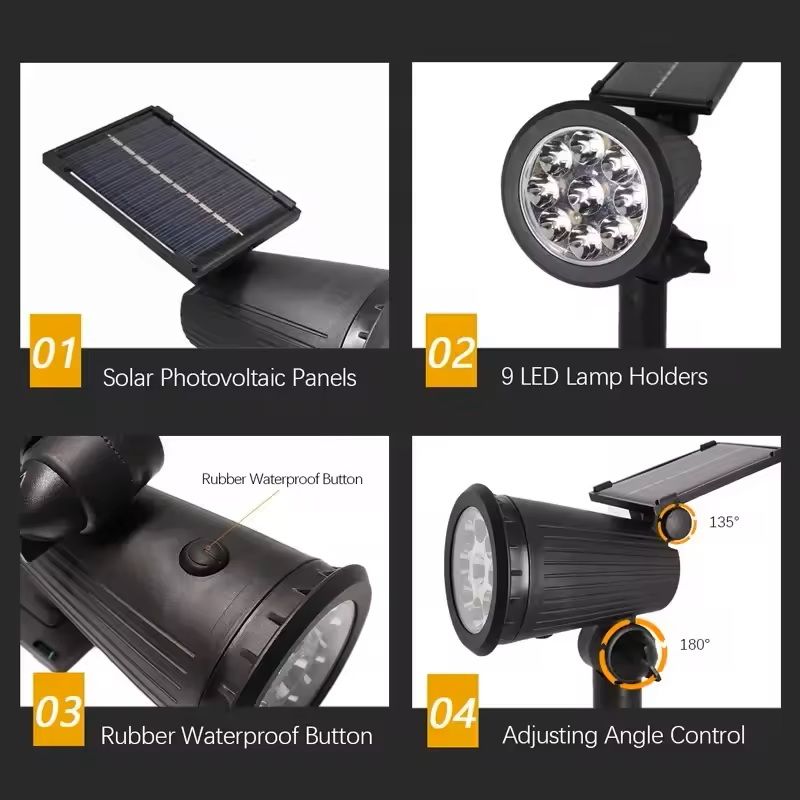 9 LED Outdoor Solar Spot Light – Waterproof Landscape Garden Pathway Lighting