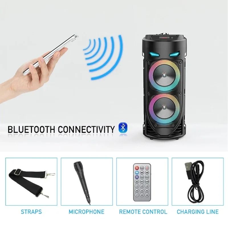 30W Wireless Column Party Bluetooth Speaker Big Bass Karaoke USB Microphone